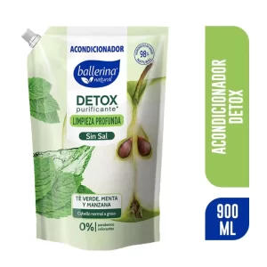 Recarga Acondicionador Líquido Limpieza Profunda Cabello Normal a Graso Doypack Detox Té Verde,Menta y Manzana Sin Sal 750 ml