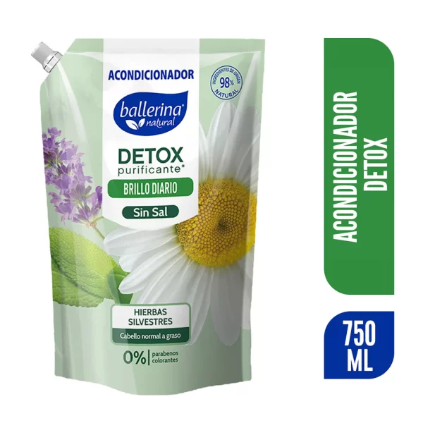 Recarga Acondicionador Líquido Brillo Diario Cabello Normal a Graso Doypack Detox Hierbas Silvestres Sin Sal 750 ml