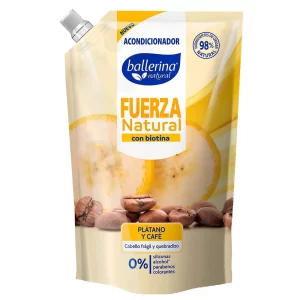 Recarga Acondicionador Líquido Fuerza Natural Cabello Frágil y Quebradizo Doypack Plátano y Café 750 ml