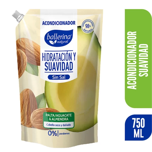 Recarga Acondicionador Líquido Hidratación y Suavidad Cabello Seco y Dañado Doypack Palta /Aguacate & Almendra Sin Sal 750 ml