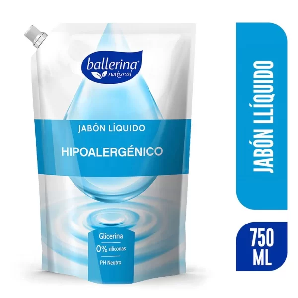 Recarga Jabón Ballerina Líquido Doypack 750 ml con Glicerina Hipoalargenico